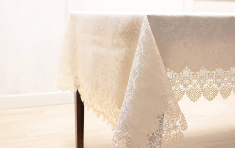 レース＆撥水ジャカード テーブルクロス 約130×230cm [Eternelle]