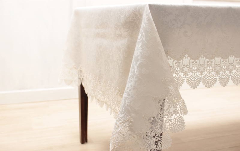 レース＆撥水ジャカード テーブルクロス 約130×230cm [Eternelle]