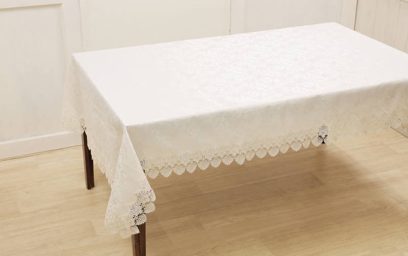 レース＆撥水ジャカード テーブルクロス 約130×230cm [Eternelle]