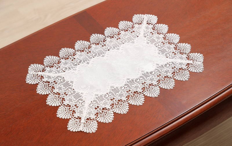 レース＆撥水ジャカード テーブルセンター 約30×45cm [Eternelle]