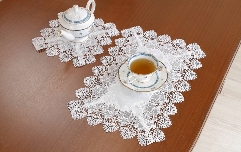 レース＆撥水ジャカード テーブルセンター 約30×45cm [Eternelle]