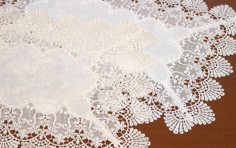 レース＆撥水ジャカード テーブルセンター 約30×45cm [Eternelle]
