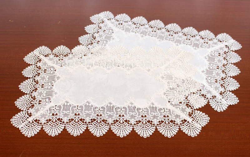 レース＆撥水ジャカード テーブルセンター 約30×45cm [Eternelle]