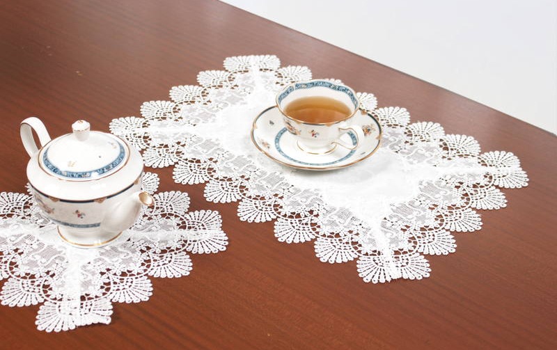 レース＆撥水ジャカード テーブルセンター 約30×45cm [Eternelle]