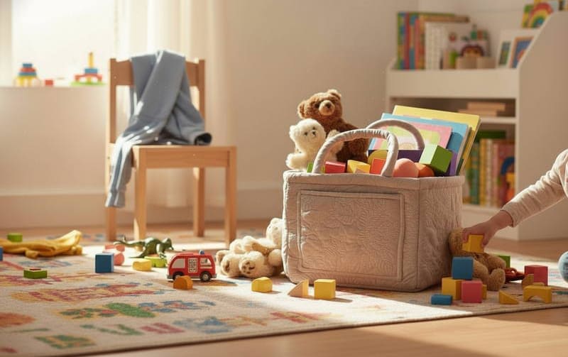 ソフトバスケット マイクロファイバーキルト 約31×26×25cm [Chaleur Quilt]