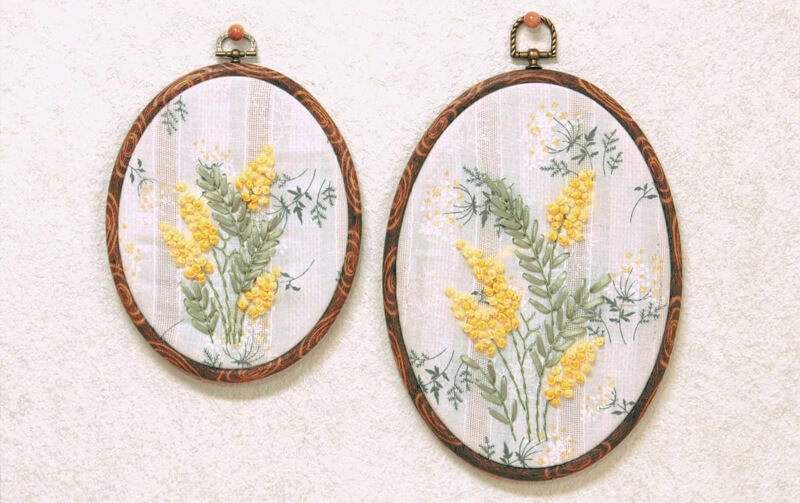 リボン刺繍 ウォールデコ Ｍ 約19×15cm [mimosa]