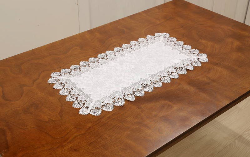レース＆撥水ジャカード テーブルセンター 約40×75cm [Eternelle]