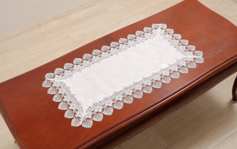 レース＆撥水ジャカード テーブルセンター 約40×75cm [Eternelle]