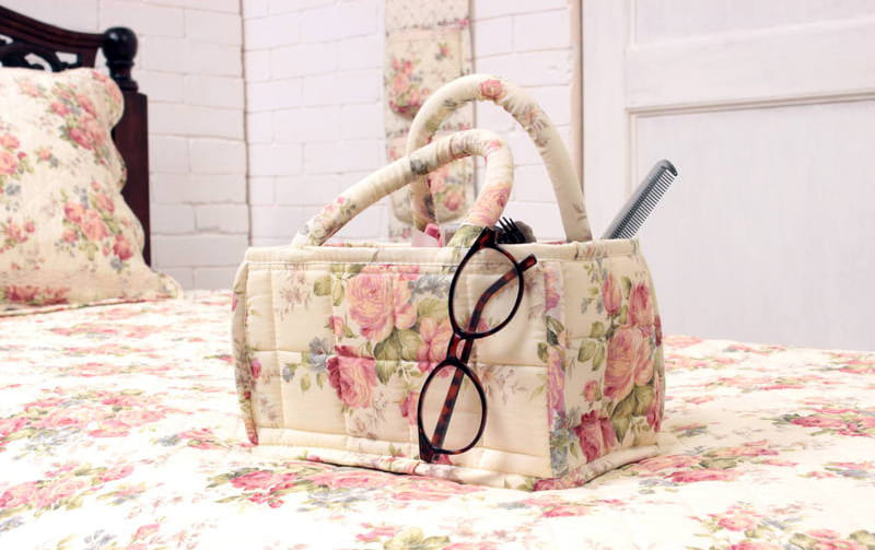 コットンキルト ミニソフトバスケット 約12×22×12cm [Rose Mellow]