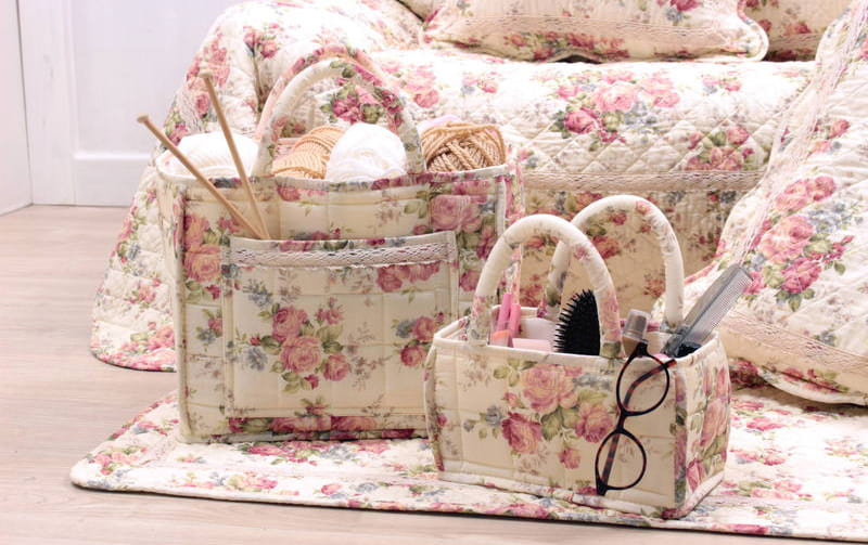 コットンキルト ミニソフトバスケット 約12×22×12cm [Rose Mellow]