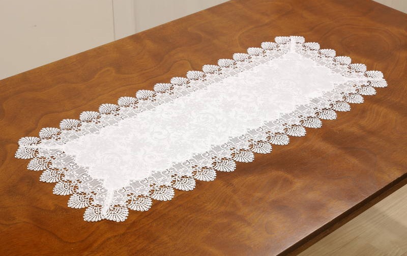 レース＆撥水ジャカード テーブルセンター 約40×90cm [Eternelle]