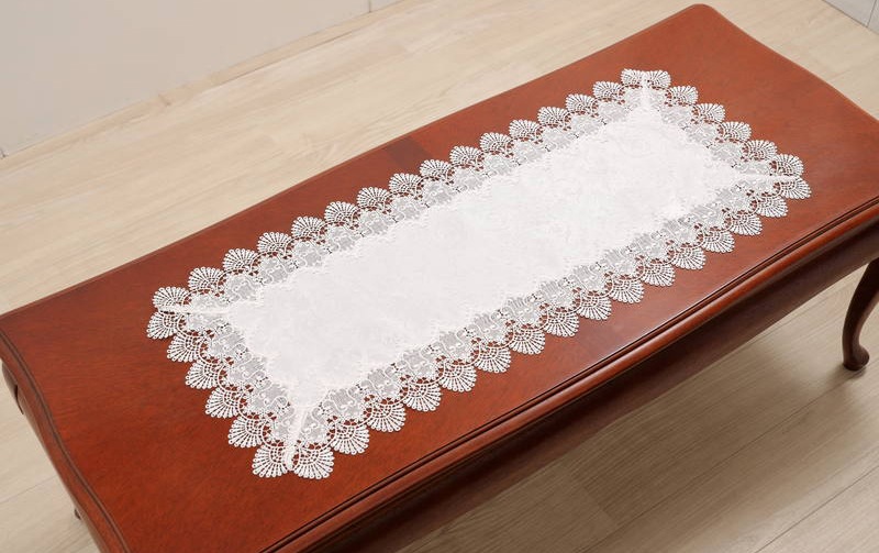 レース＆撥水ジャカード テーブルセンター 約40×90cm [Eternelle]
