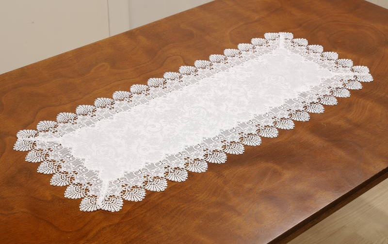 レース＆撥水ジャカード テーブルセンター 約40×90cm [Eternelle]