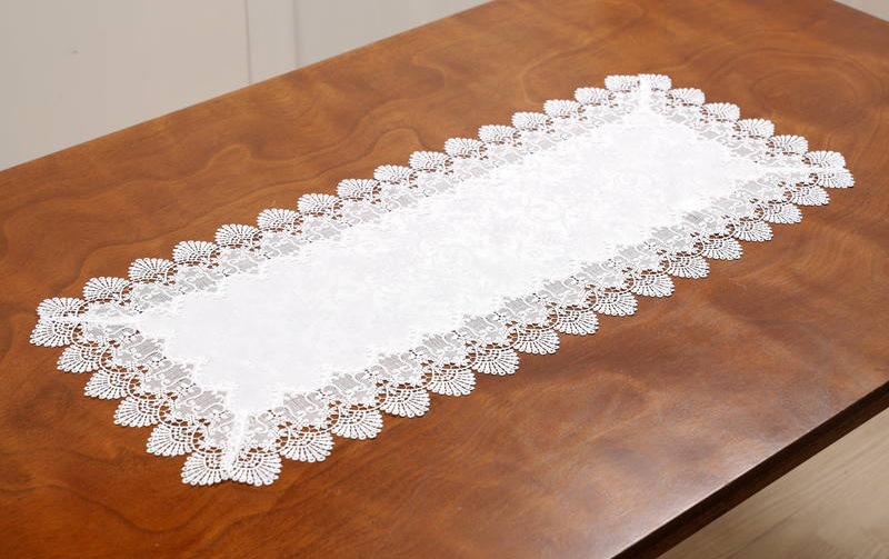 レース＆撥水ジャカード テーブルセンター 約40×90cm [Eternelle]