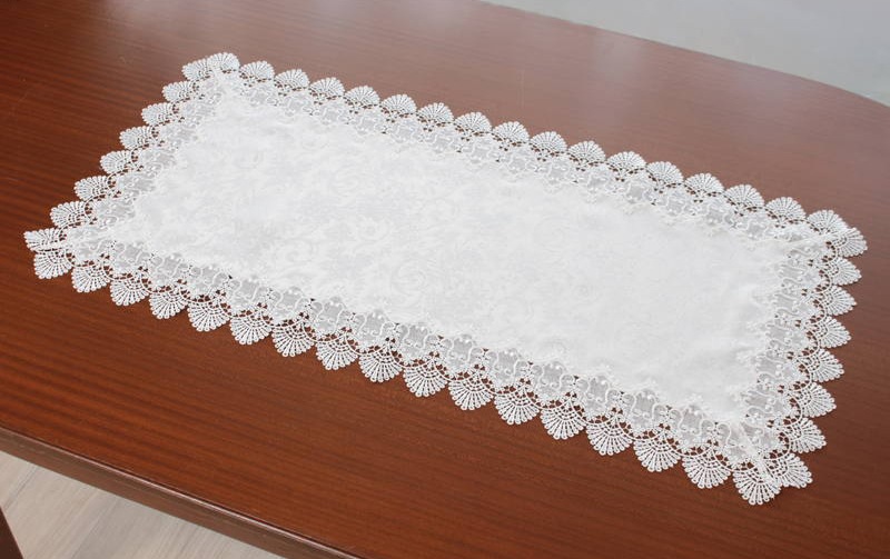 レース＆撥水ジャカード テーブルセンター 約40×90cm [Eternelle]