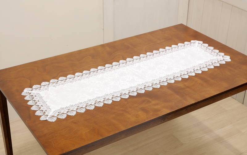 レース＆撥水ジャカード テーブルセンター 約40×135cm [Eternelle]