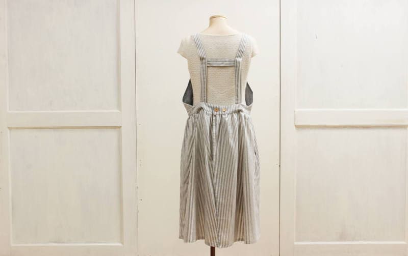 エプロン ストライプ×刺繍オーガンジー 着丈 約108cm [Rayure Nature]