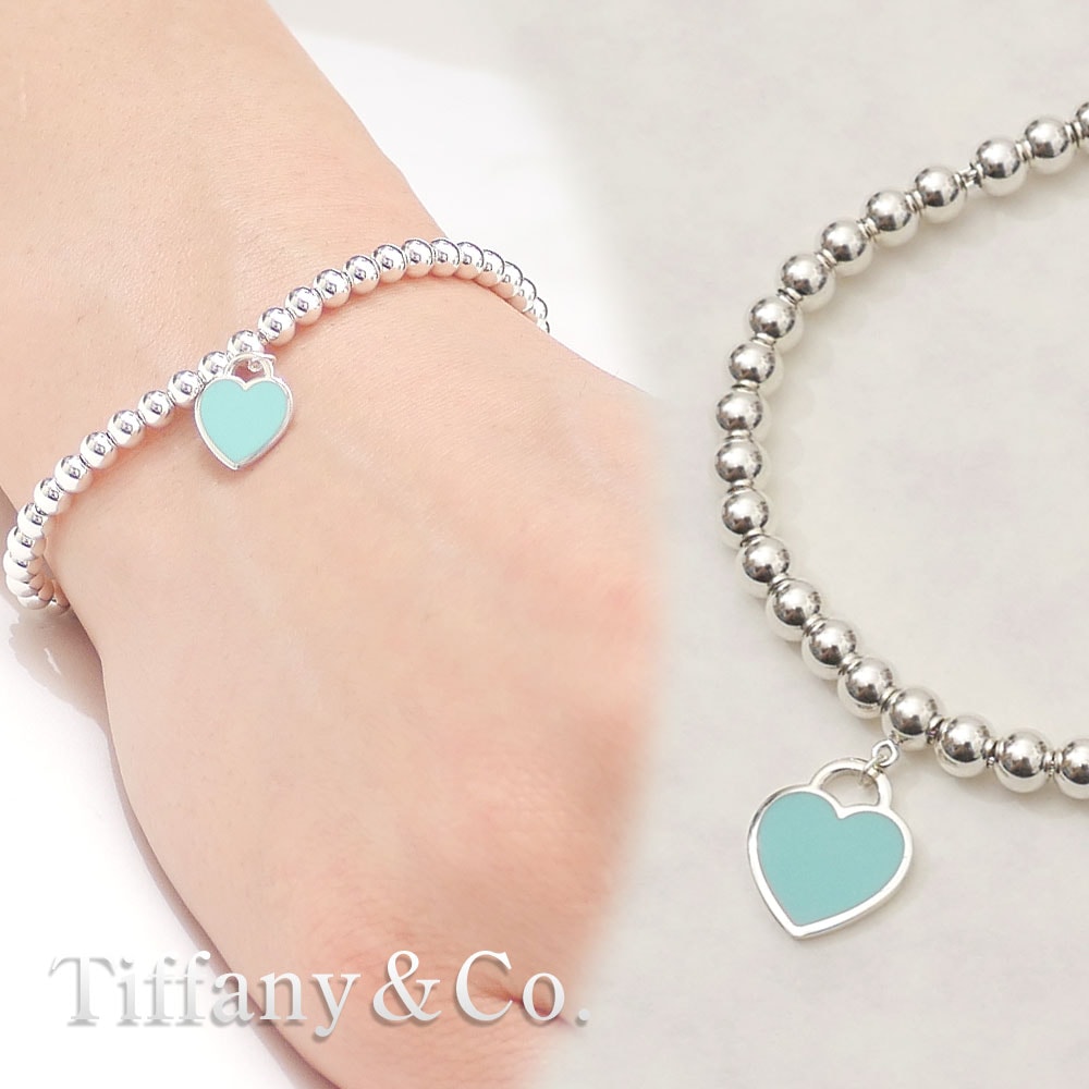[���ָ���ݥ����5�ܥ����ڡ�����!!] ���� �ƥ��ե��ˡ� TIFFANY&CO. Blue Heart Tag Bead Bracelet M �֥롼�ϡ��� ���� �ӡ��� �֥쥹��å� SILVER ����С� ��ǥ�����