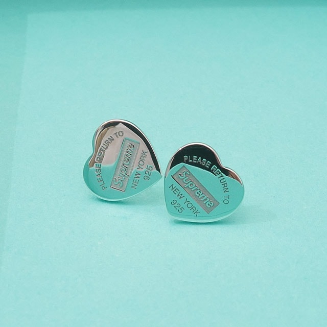 [���ָ���ݥ����5�ܥ����ڡ�����!!] ���� ����ץ꡼�� SUPREME x �ƥ��ե��ˡ� TIFFANY&CO. Heart Tag Stud Earrings (Set of 2) �ԥ��� 2�ĥ��å� ξ�� SILVER ����С� �� ���