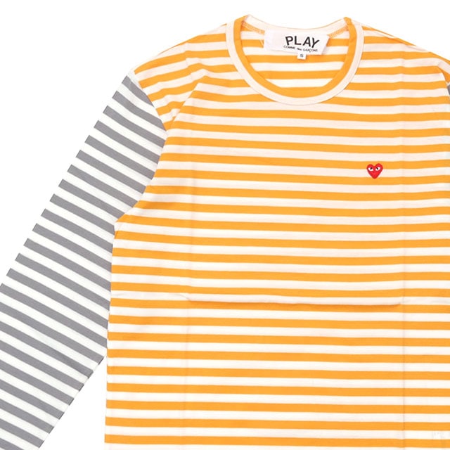 �ڲ��ʸ�ľ���ޤ����� ���� �ץ쥤 ����ǥ���륽�� PLAY COMME des GARCONS MENS Small Red Heart Striped L/S T-Shirt ĹµT����� YELLOWxGRAY ��� ����