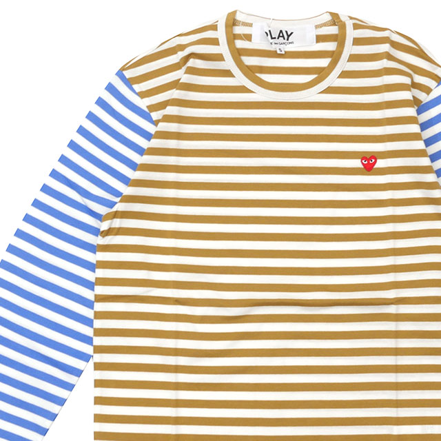 �ڲ��ʸ�ľ���ޤ����� ���� �ץ쥤 ����ǥ���륽�� PLAY COMME des GARCONS MENS Small Red Heart Striped L/S T-Shirt ĹµT����� OLIVExBLUE ��� ����