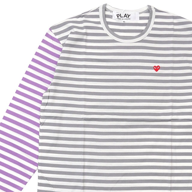 新品 プレイ コムデギャルソン PLAY COMME des GARCONS MENS Small Red Heart Striped L/S T-Shirt 長袖Tシャツ GRAYxPURPLE メンズ 新作 | Cliff Edge 新品 プレイ コムデギャルソン PLAY COMME des GARCONS MENS Small Red Heart Striped L/S T-Shirt 長袖Tシャツ GRAYxPURPLE メンズ 新作 | Cliff Edge
