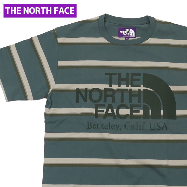 [���ָ���ݥ����5�ܥ����ڡ�����!!] ���� �����Ρ����ե����� �ѡ��ץ�졼�٥� THE NORTH FACE PURPLE LABEL Striped H/S Logo Tee T����� SG(SAGE GREEN) NT3065N