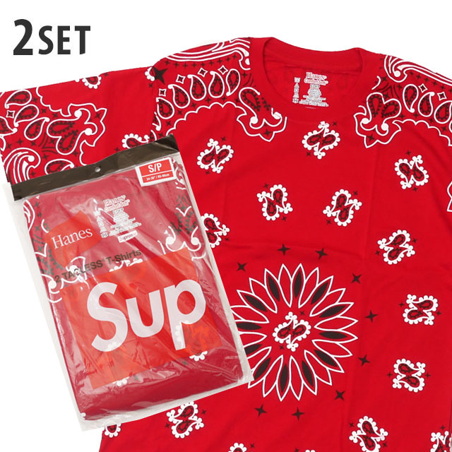 ڿ̸̲ʡ  ץ꡼ SUPREME x إ Hanes Bandana Tagless Tee 2-pack T 2祻å RED å   ǥ 