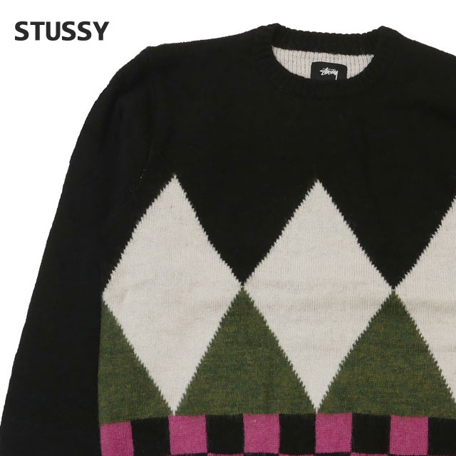 [ָݥ5ܥڡ!!]  ƥ塼 STUSSY DIAMOND CHECK MOHAIR SWEATER إ  BLACK ֥å  