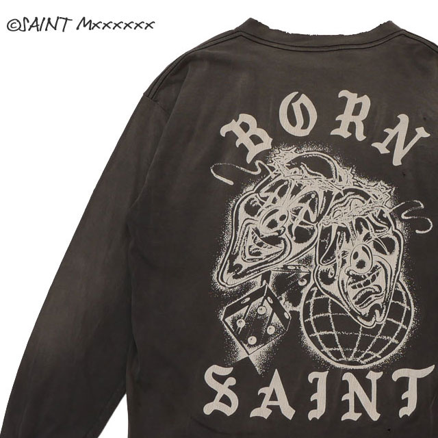 [ָݥ5ܥڡ!!]  ޥ SAINT MICHAEL x ܡ쥤 BORN X RAISED B&R L/S TEE BORN SAINT ĹµT BLACK ֥å   SAINT Mxxxxxx 