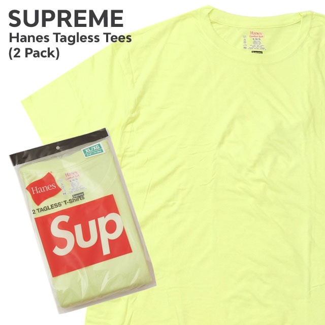 [ָݥ5ܥڡ!!]  ץ꡼ SUPREME x إ Hanes Tagless Tees(2 Pack) T 2祻å FLUORESCENT YELLOW ָ   ǥ 