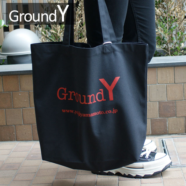 [ָݥ5ܥڡ!!]  饦ɥ磻 Ground Y Tote Cotton Canvas Logo Tote Bag ȡȥХå BLACKxRED  ǥ Yohji Yamamoto 襦ޥ