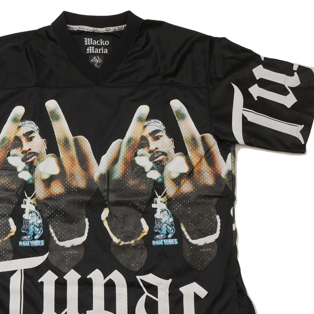 [ָݥ5ܥڡ!!] /̤ 拾ޥꥢ WACKO MARIA TUPAC 2PAC FOOT BALL SHIRT եåȥܡ륷 BLACK ֥å  S