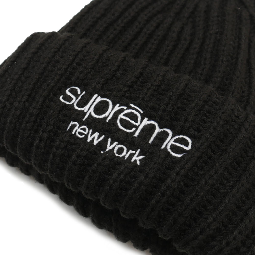 新品 Supreme Ribbed Beanie ビーニー クラシックロゴ 刺繍 Supreme Classic Logo Chunky Ribbed Beanie Black シュプリーム