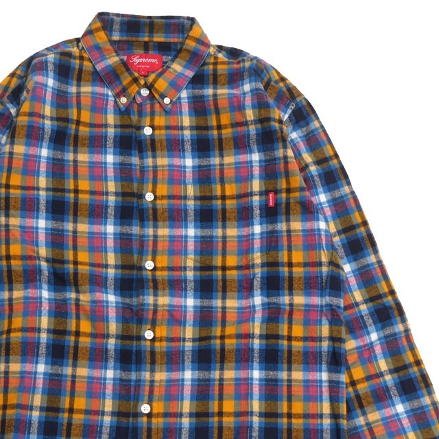 [���ָ���ݥ����5�ܥ����ڡ�����!!] ����ץ꡼�� Supreme Lightweight Flannel Shirt �ե��ͥ� �����å� Ĺµ����� YELLOW ��� L����������š�