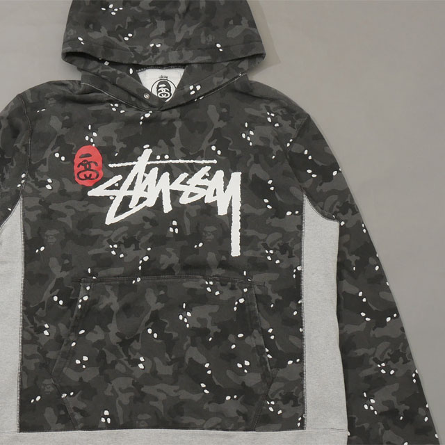 [ָݥ5ܥڡ!!]  ٥  A BATHING APE x ƥ塼 STUSSY CAMO SWEAT HOODIE å ѡ BLACK  XXL š
