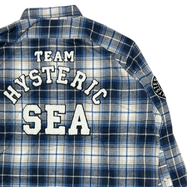 [���ָ���ݥ����5�ܥ����ڡ�����!!] �ҥ��ƥ�å�����ޡ� HYSTERIC GLAMOUR x ��������󥷡� WIND AND SEA CHECK SHIRT ����� BLUE ��� L����������š�