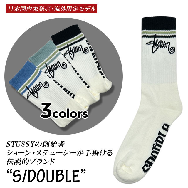 [ָݥ5ܥڡ!!] ܹ̤ȯ䡦  ֥ S/DOUBLE Stripe Shawn Script Crew Socks  1­ ñ Х   SHAWN STUSSY 硼 ƥ塼