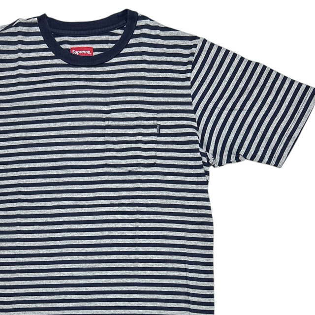 [���ָ���ݥ����5�ܥ����ڡ�����!!] ����ץ꡼�� SUPREME Heather Stripe Tee �إ������ȥ饤�� T����� NAVY/GRAY ��� M����������šۥܡ�����