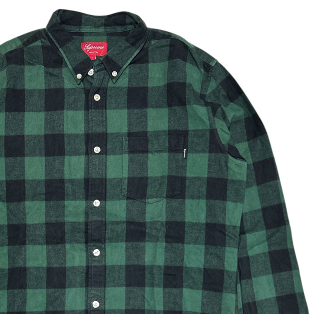 [���ָ���ݥ����5�ܥ����ڡ�����!!] ����ץ꡼�� SUPREME Buffalo Check L/S Shirt �Хåե����� �����å� �ܥ�������� Ĺµ����� GREEN ��� L����������š�