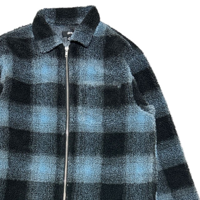 [ָݥ5ܥڡ!!] ƥ塼  STUSSY Shadow Plaid Sherpa Zip Shirt Jacket 㥱å BLUE  Mš