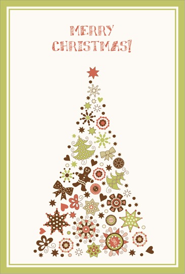ポストカード　クリスマスカード　イラスト　クリスマスツリー　［FD2018］