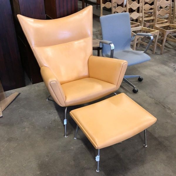 CH445 Wing Chair & CH446 Ottoman Set by Hans J Wegner