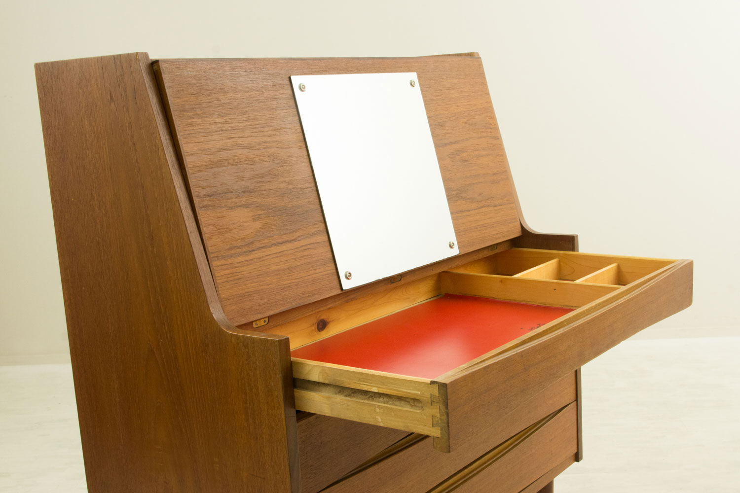 �饤�ƥ��󥰥ӥ塼���� 1960ǯ�� �ǥ�ޡ��� �������� ��Danish Vintage Teak Writing Bureau with Mirror & Drawers���̲�������ơ�������Ǽ˭�١��ǥ����դ���