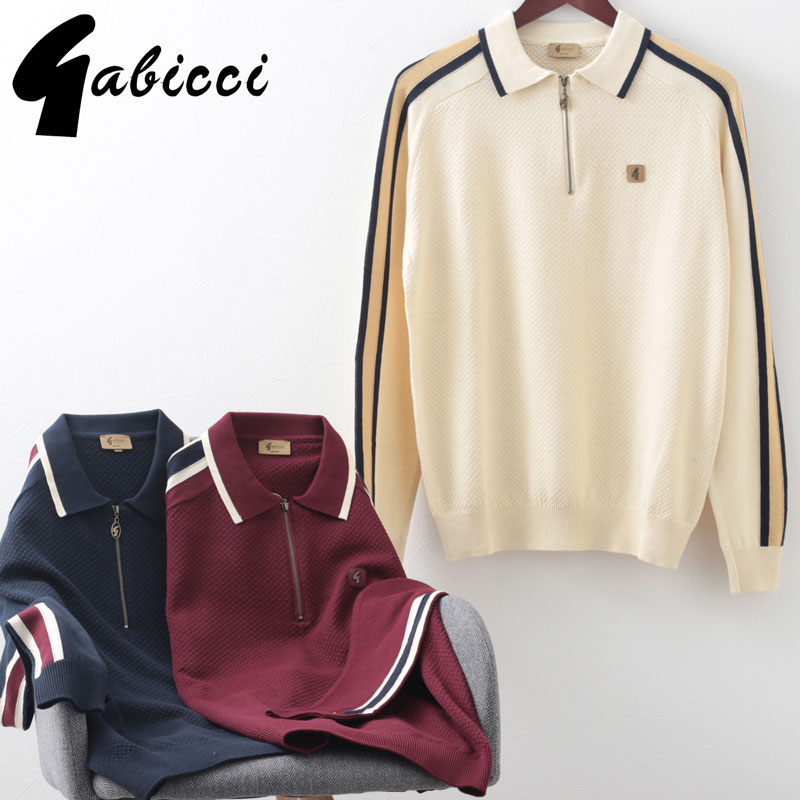 ガビッチ Gabicci ニット Gabicci ガビッチ Gabicci メンズ ジップネック ニット ポロシャツ 長袖 ネイビー オート ポート ガビッチ モッズファッション