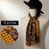 Tootal Vintage ピュア シルク スカーフ ワインゴールド イエロー リバーシブル ペイズリー トゥータル ヴィンテージ ユニセックス