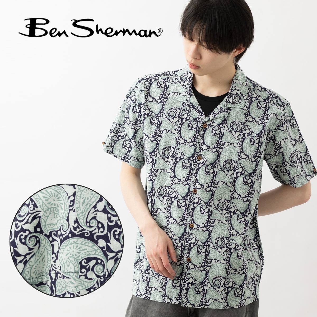 Ben Sherman �٥󥷥㡼�ޥ� ����Ⱦµ����� �ڥ����꡼ ���������� RELAXED FIT ��˥��å���