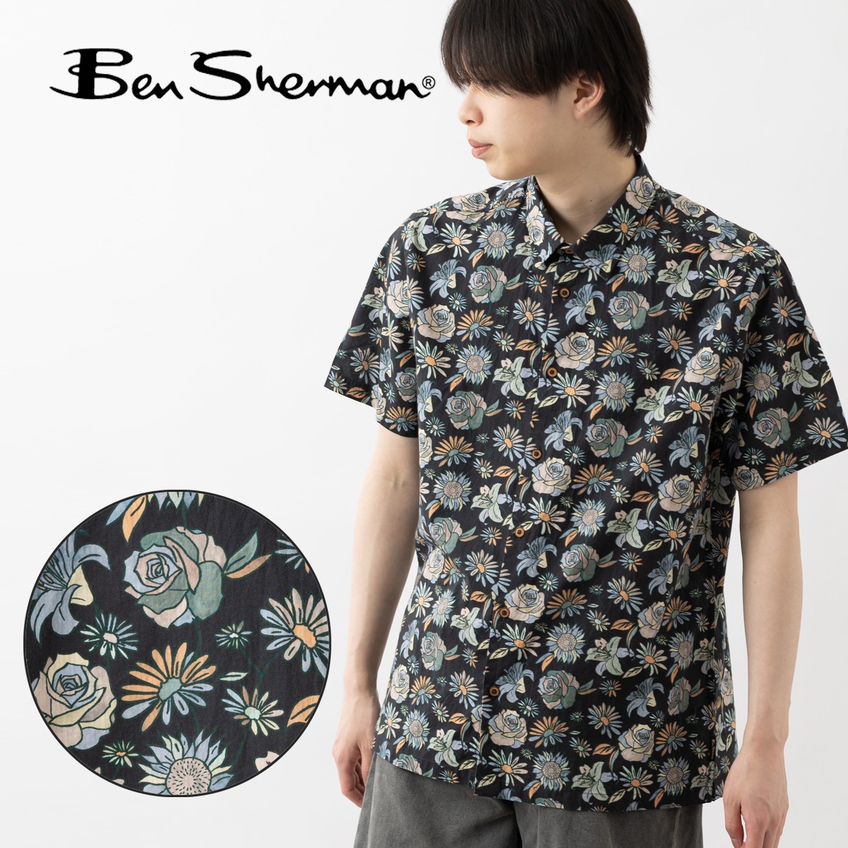 Ben Sherman �٥󥷥㡼�ޥ� Ⱦµ����� ���� �֥�å� CARNABY FIT ���åȥ� �ե������ ��˥��å���