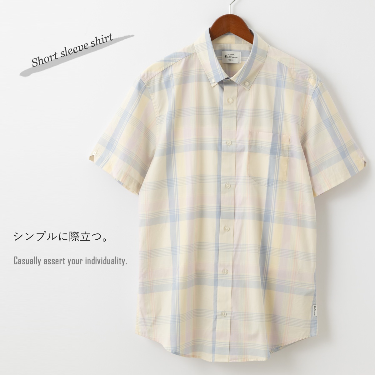 Ben Sherman �٥󥷥㡼�ޥ� Ⱦµ����� �֥��å������å� �����ܥ꡼ �֥롼 �ͥ��ӡ� MOD FIT ���åȥ� �����å� ��˥��å���