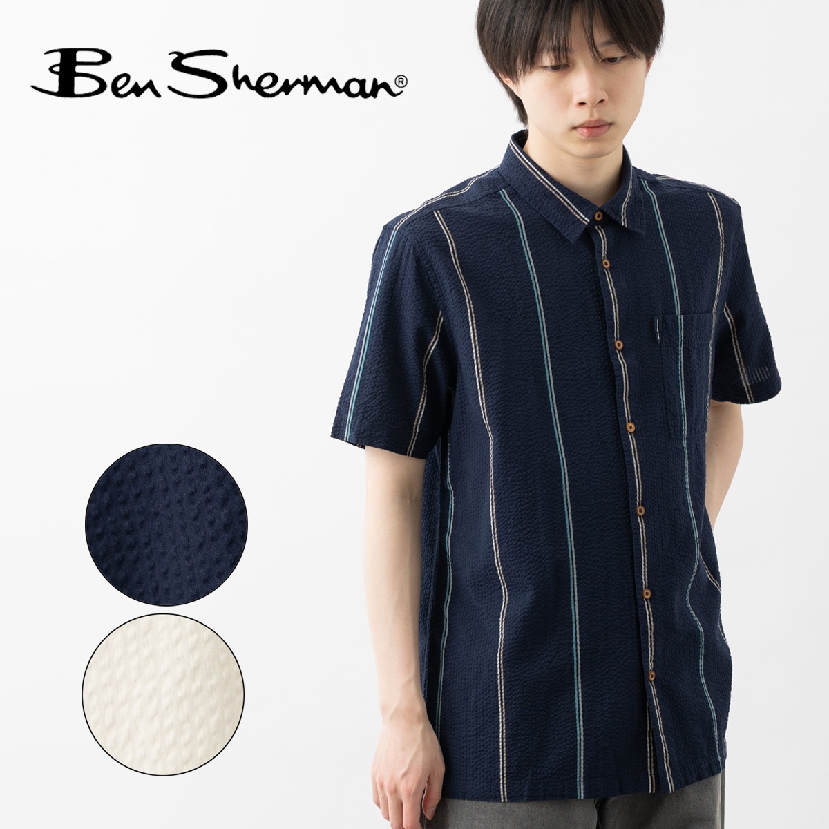 Ben Sherman �٥󥷥㡼�ޥ� Ⱦµ����� �������å��� ���ȥ饤�� �����ܥ꡼ �������ͥ��ӡ� CARNABY FIT ���åȥ� ��˥��å���
